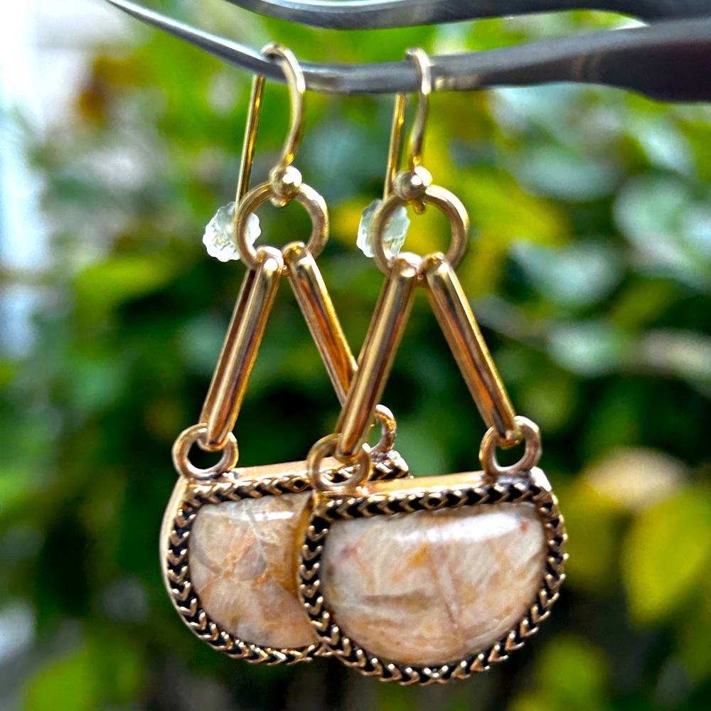 Barse Thailand Designer Golden Bronze Agate Earrings Boho Marked 925 Barse